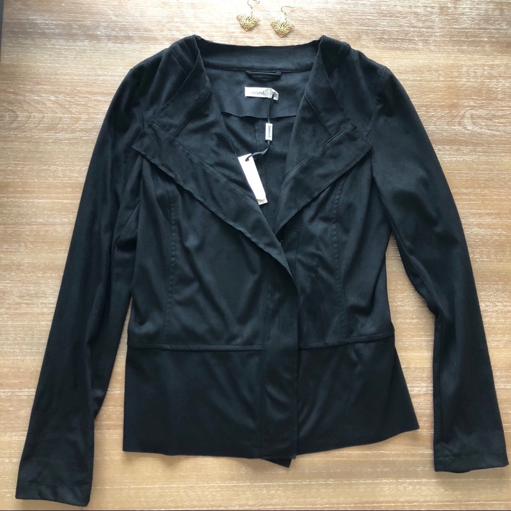 Black Faux Suede Asymmetric Zip Front Jacket, NWT